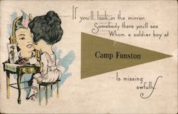 Woman at Vanity Advertisement for Camp Funston Fort Riley, KS Postcard Postcard Postcard