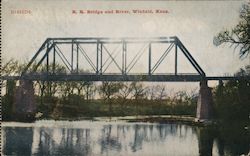 R. R. Bridge and River, Winfield, Kans. Postcard