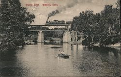 Walnut River - Train and Rowboat Postcard