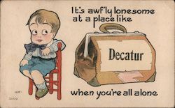 Boy on Chair Advertising for Decatur Postcard
