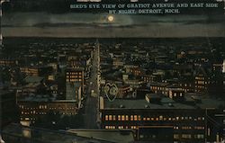 Bird's Eye View of Gratiot Avenue and East Side By Night Detroit, MI Postcard Postcard Postcard