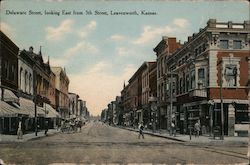 Delaware Street, Looking East from 5th Street, Leavenworth, Kansas Postcard