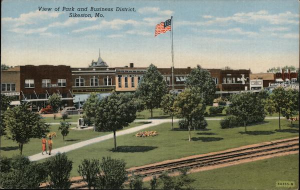 View of Park and Business District Sikeston Missouri