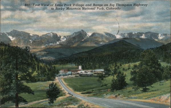 First View of Estes Park Village and Range on Big Thhompson Highway Colorado