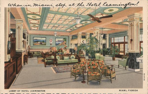 Lobby of Hotel Leamington Miami Florida Curt Teich