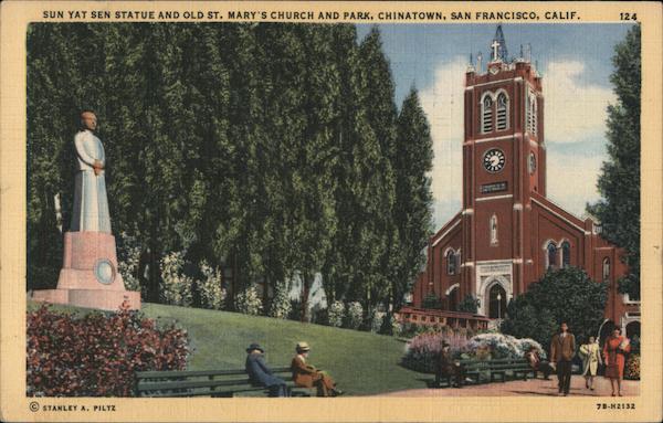 Sun Yat Sen Statue and Old St. Mary's Church and Park, Chinatown, San Francisco California