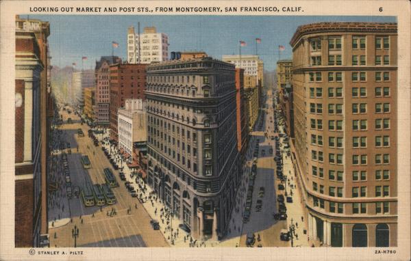 Looking Out Market and Post Sts. From Montgomery San Francisco California