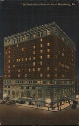 The Penn-Harris Hotel at Night Postcard