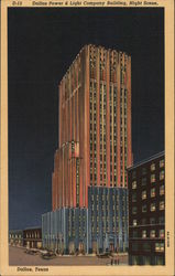 Dallas Power & Light Company Building, Night Scene Texas Postcard Postcard Postcard