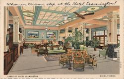 Lobby of Hotel Leamington Miami, FL Curt Teich Postcard Postcard Postcard