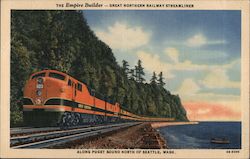 The Empire Builder - Great Northern Railway Streamliner Along Puget Sound Seattle, WA Postcard