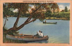 Greetings - Canoes Winfield, KS Postcard Postcard Postcard