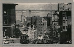 California Street Hill, Bay Bridge and Oakland in Background Postcard