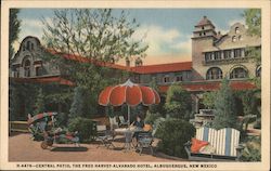 Central Patio, The Fred Harvey-Alvarado Hotel Postcard