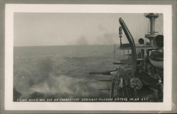 Firing seven inch gun on Connecticut Battleships