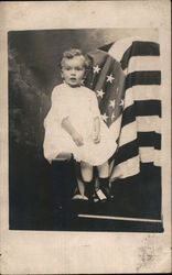 Studio: Little Girl with American Flag Patriotic Postcard Postcard Postcard