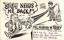 Sam Needs Me Back! PFC. Norman W. Berry Korean War Postcard