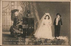 Bride and Groom in Front of Piano Latham, IL Dolls Postcard Postcard Postcard