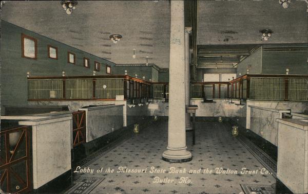 Lobby of the Missouri State Bank and the Walton Trust Co. Butler Kansas