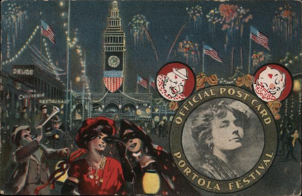 Official Post Card Portola Festival A Night Scene On Market Street San Francisco California