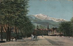 Pike's Peak Ave. Showing Pike's Peak and the Antlers Hotel Postcard