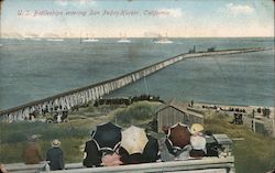 U.S. Battleships Entering San Pedro Harbor Postcard