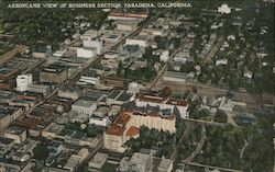 Aeroplane View of Business Section Pasadena, California Postcard
