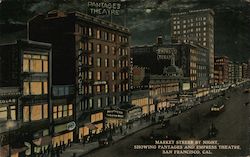 Market Street by Night, Showing Pantages and Empress Theatre Postcard