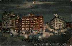 Seattle at Night Pioneer Square Postcard