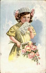 Girl with Pink Roses Postcard