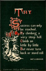 Nat A Braham Try - Success can only be reached, By climbing a very steep hill. Phrases & Sayings Postcard Postcard