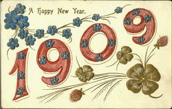 A Happy New Year 1909 Postcard