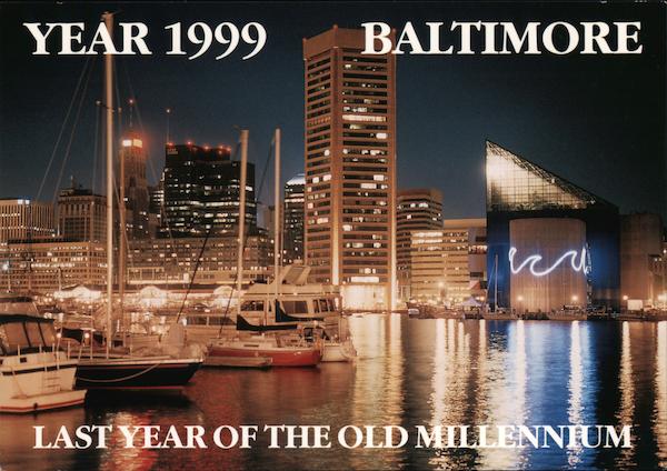 Baltimore Skyline Along the Inner Harbor at Night, 1999 Maryland