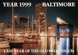 Baltimore Skyline Along the Inner Harbor at Night, 1999 Maryland James Blank Postcard Postcard Postcard