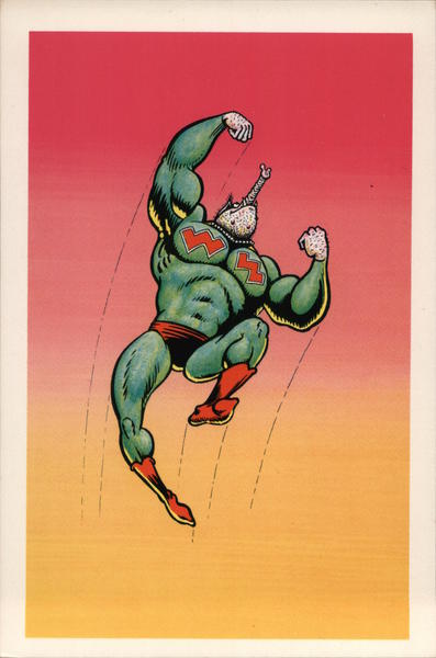 Wonder Warthog, the Hog of Steel by Gilbert Shelton detail from cover design, Wonder Wart Hog and the Nurds of November