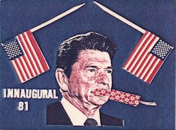 Ronald Reagan With a Firecracker in His Mouth - Innaugural 81 Postcard