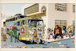 The Rip Off Press Private Bus by Gilbert Shelton - Back cover Rip Off Comix #9 color by Guy Colwell Postcard