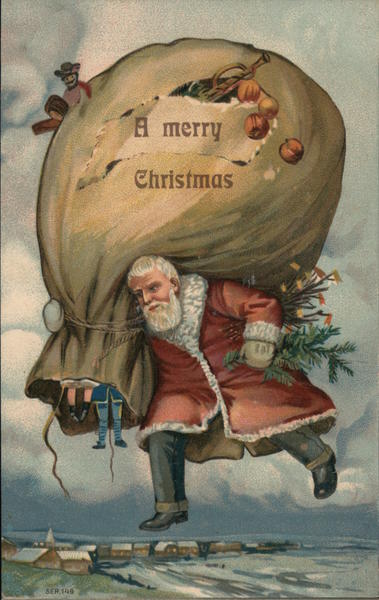 A Merry Christmas Santa Carrying Toy Sack Santa Claus