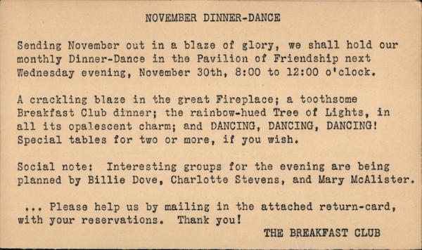 November Dinner-Dance: The Breakfast Club Los Angeles California
