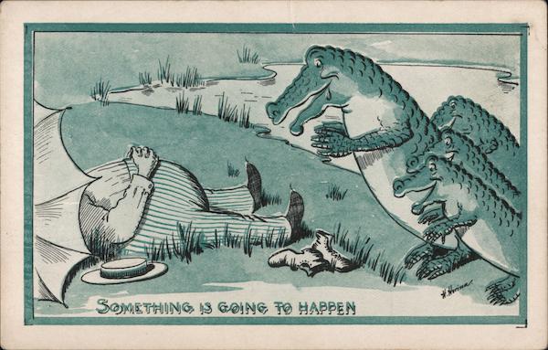 Crocodiles Advancing on Sleeping Man Comic, Funny