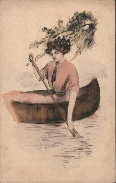 A Woman in a Canoe Artist Signed