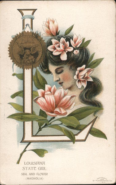 State Girl - Louisiana seal and flower (Magnolia)