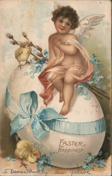 Easter Happiness -- Angel Sitting on an Egg Ellen Clapsaddle