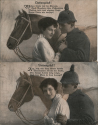 Set of 2 German WWI Soldier/Romance Cards Liebesglück! Postcard