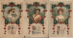 Set of 3: Women in Hearts Valentines Postcard