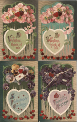 Set of 4: Valentine Hearts, Flowers Postcard
