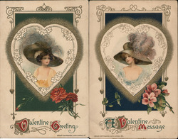 Set of 2 Women, Hats, Hearts Postcard