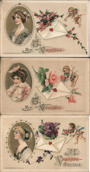 Set of 3: Women, Valentines Cupid Postcard