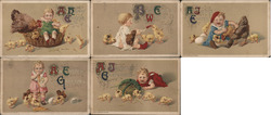 Set of 5: Children with Easter Chicks 1910 Postcard