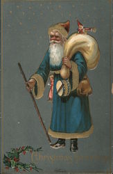 Christmas Greetings Santa Holding Toy Sack Postcard